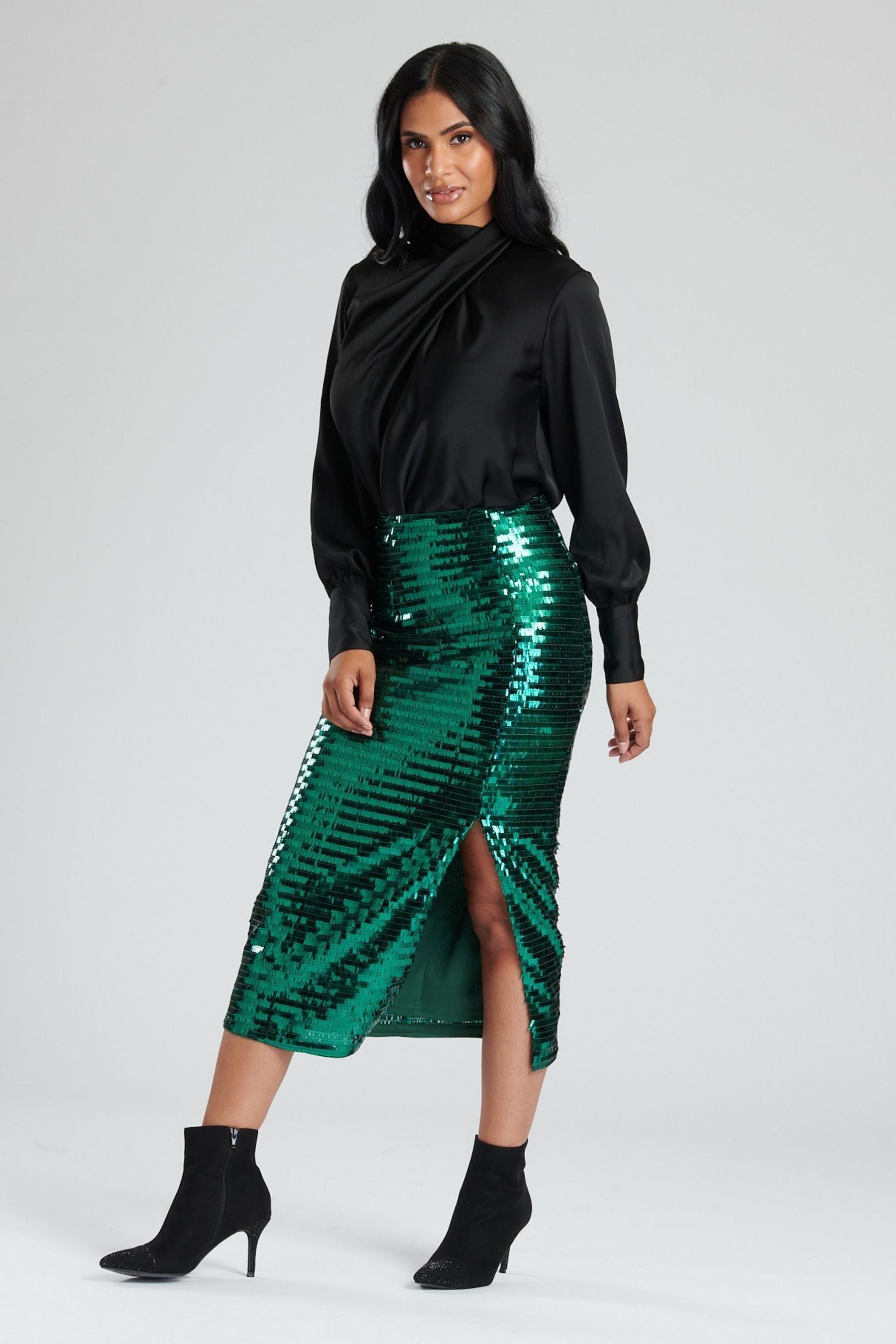 Buy Finding Friday Green Shard Sequin Midi Skirt with Split from the Next UK online shop