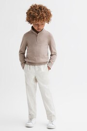 Reiss Mink Blackhall Senior Slim Fit Merino Wool Zip Neck Jumper - Image 1 of 6