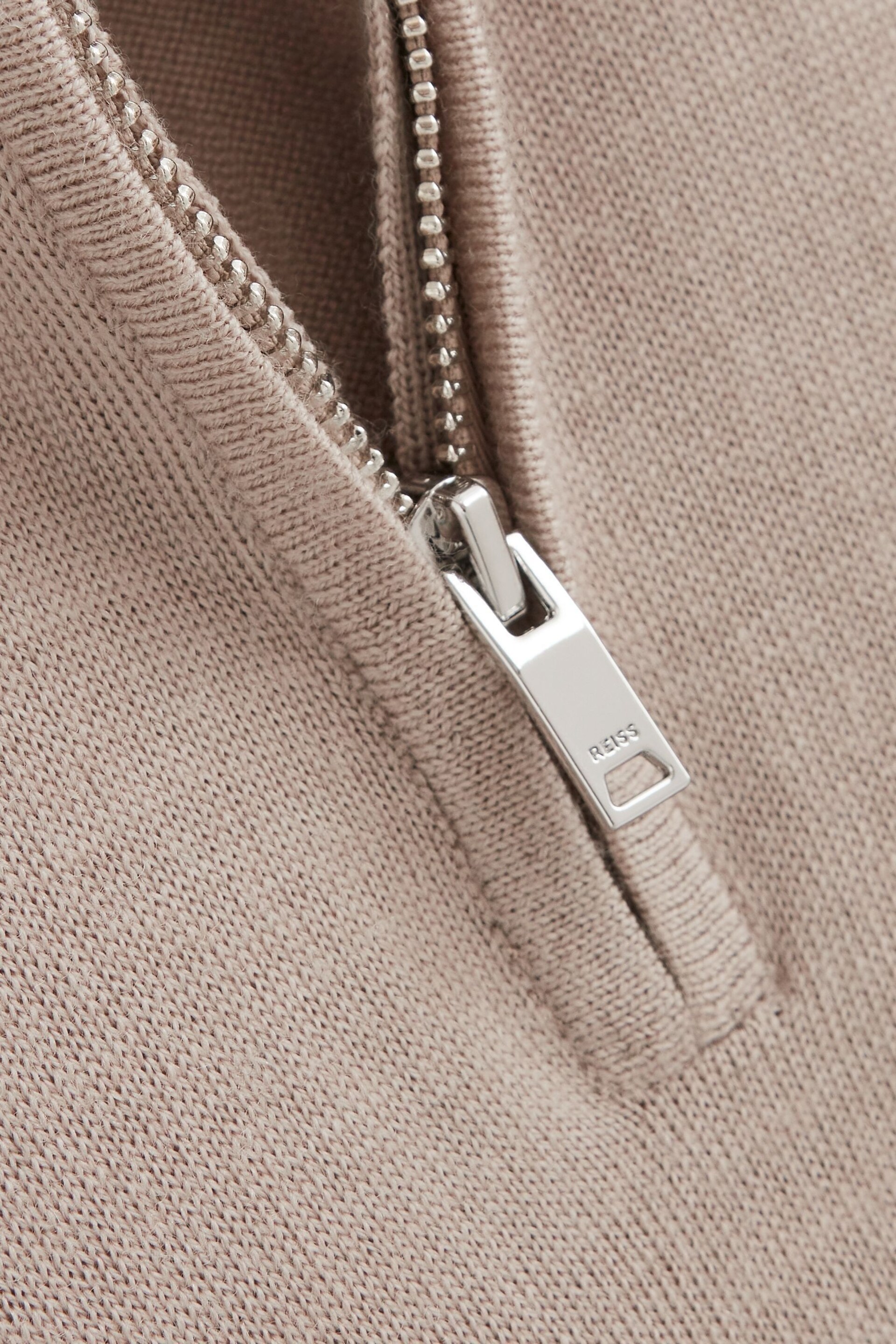 Reiss Mink Blackhall Senior Slim Fit Merino Wool Zip Neck Jumper - Image 6 of 6