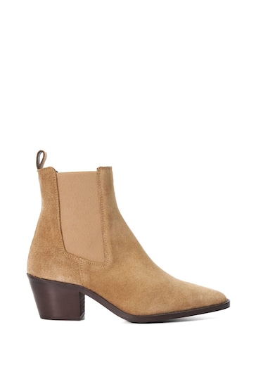Dune London Cream Pexas Chisel Toe Low Western Boots