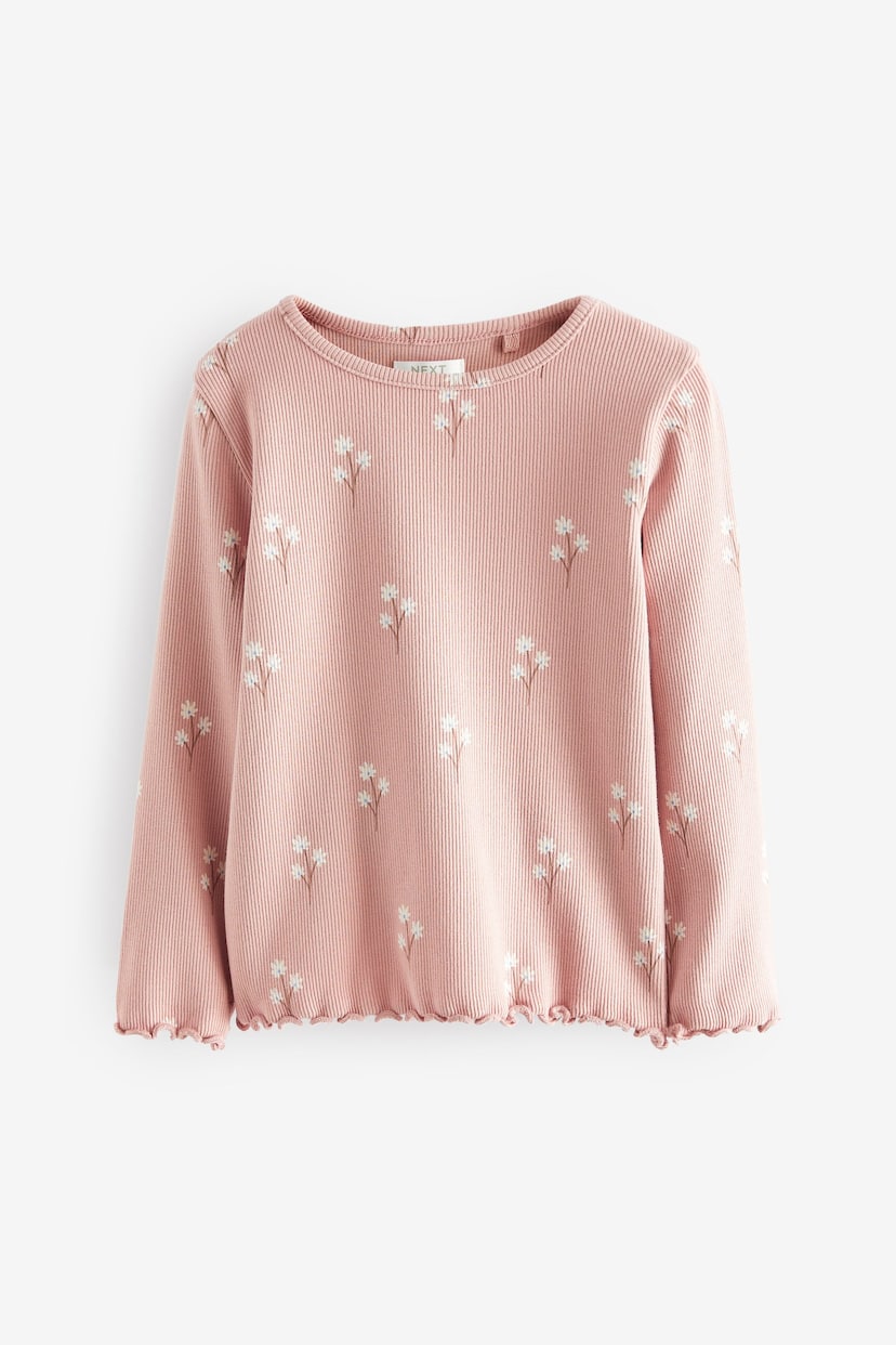 Pink Ditsy Floral Cotton Rich Long Sleeve Rib T-Shirt (3mths-7yrs) - Image 6 of 8