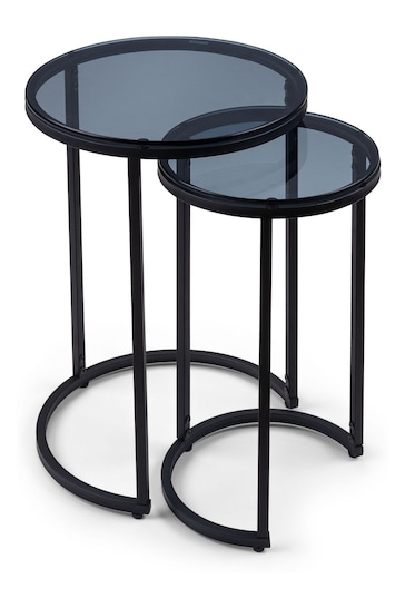Julian Bowen Black Smoked Glass Chicago Round Nest of 2 Side Tables