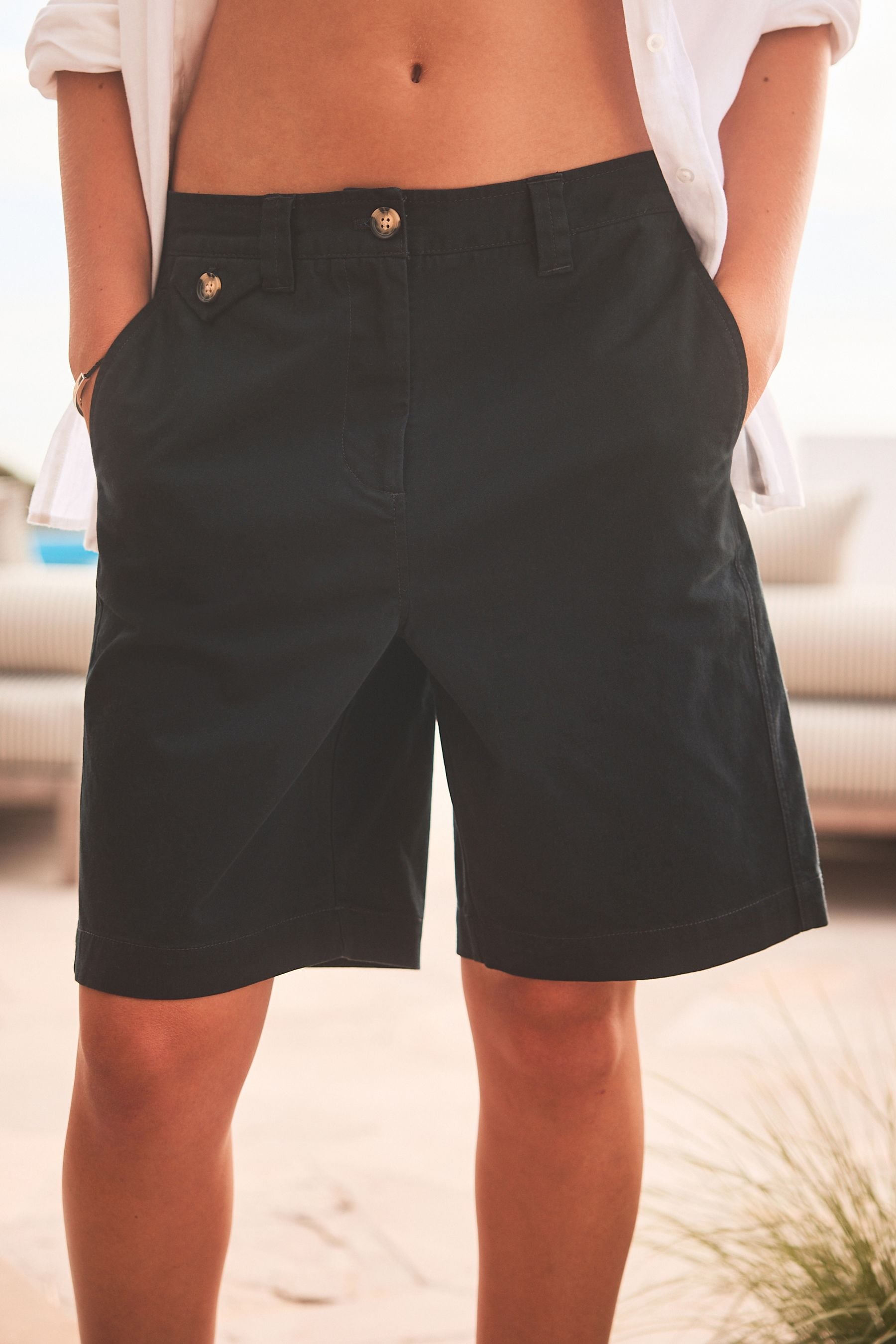 Black Chino Knee Length Shorts