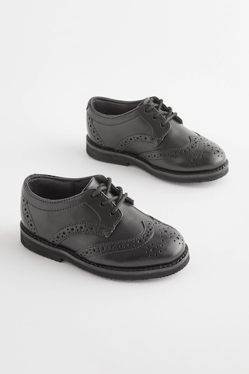 Black Standard Fit (F) Smart Leather Brogues Shoes