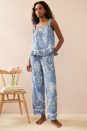 Laura Ashley Blue Josette Print Textured Cotton Cami Pyjamas