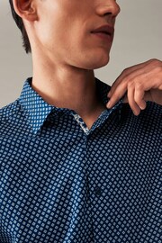 Navy Blue Geometric Printed Linen Blend Shirt - Image 5 of 8