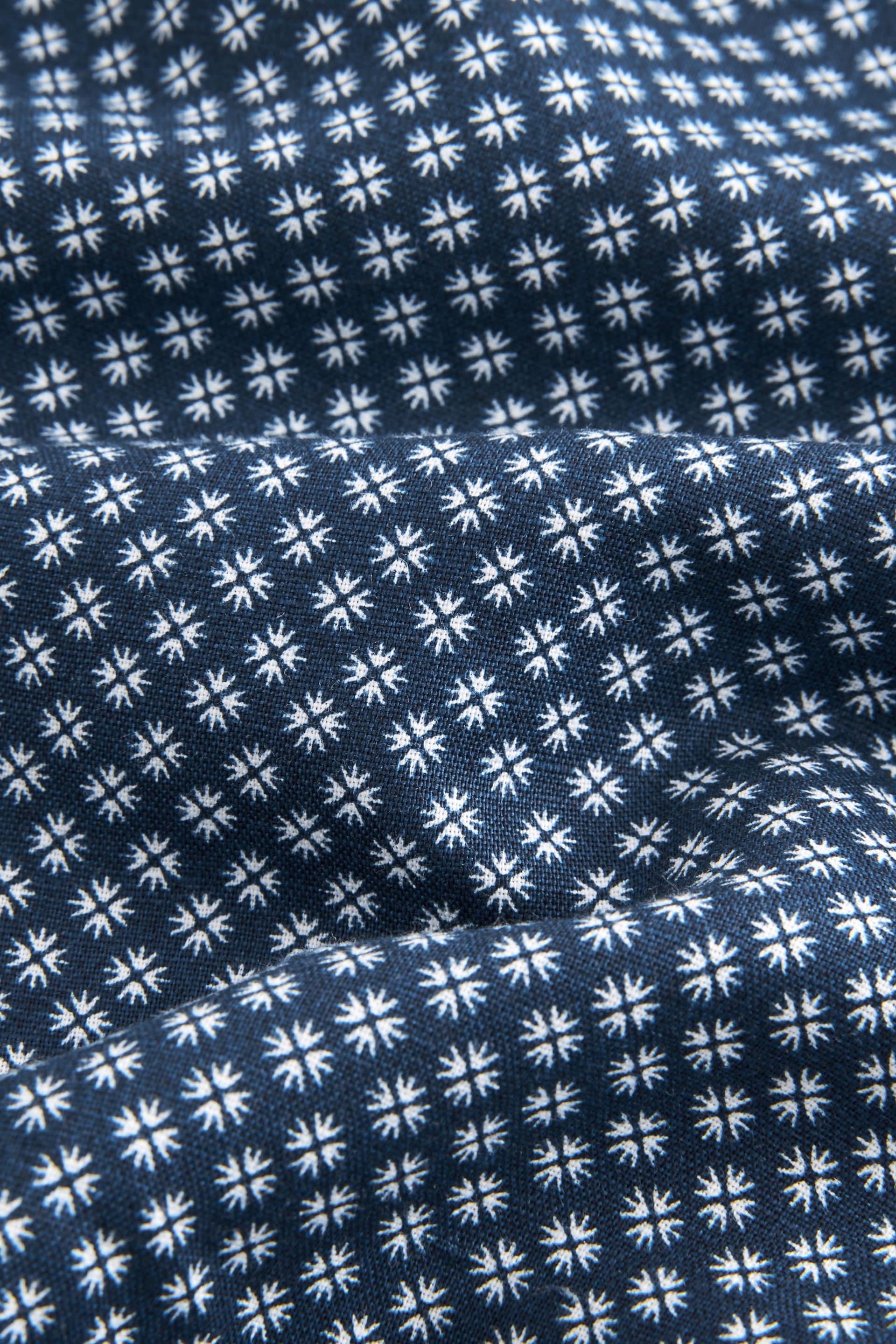 Navy Blue Geometric Printed Linen Blend Shirt - Image 7 of 8