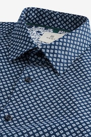 Navy Blue Geometric Printed Linen Blend Shirt - Image 8 of 8