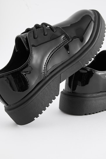 Buy Black Patent Wide Fit (G) School Chunky Lace-Up Shoes from the