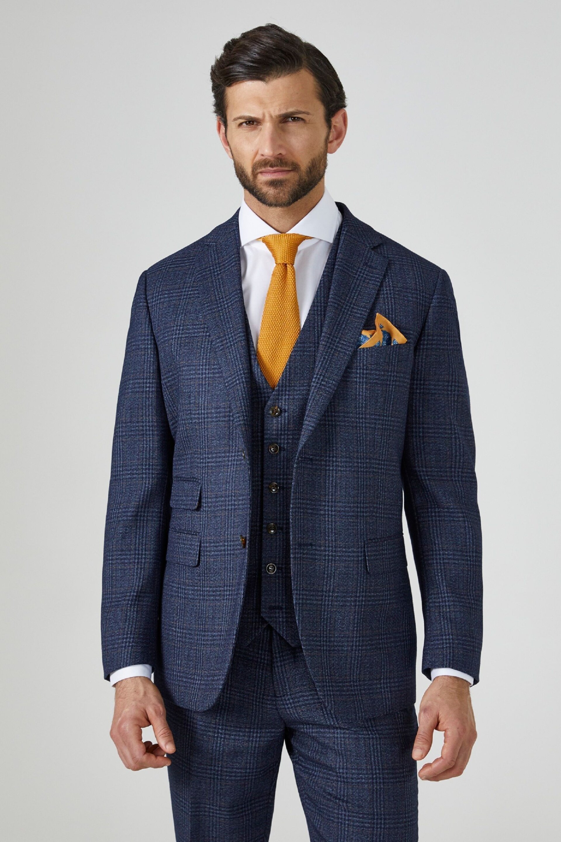 Skopes Woolf Navy Blue Check Tailored Fit Suit Jacket - Image 1 of 5