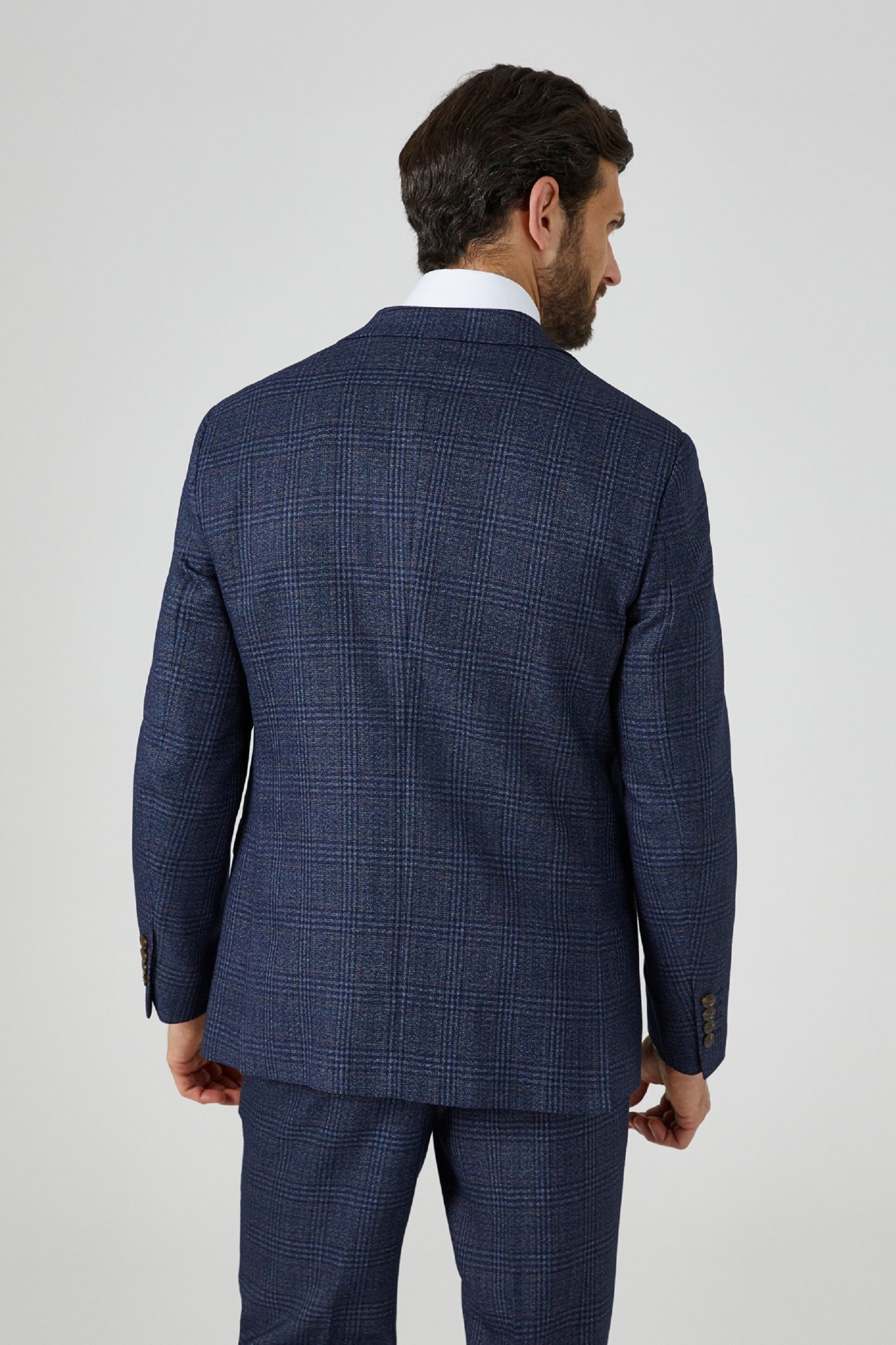 Skopes Woolf Navy Blue Check Tailored Fit Suit Jacket - Image 3 of 5