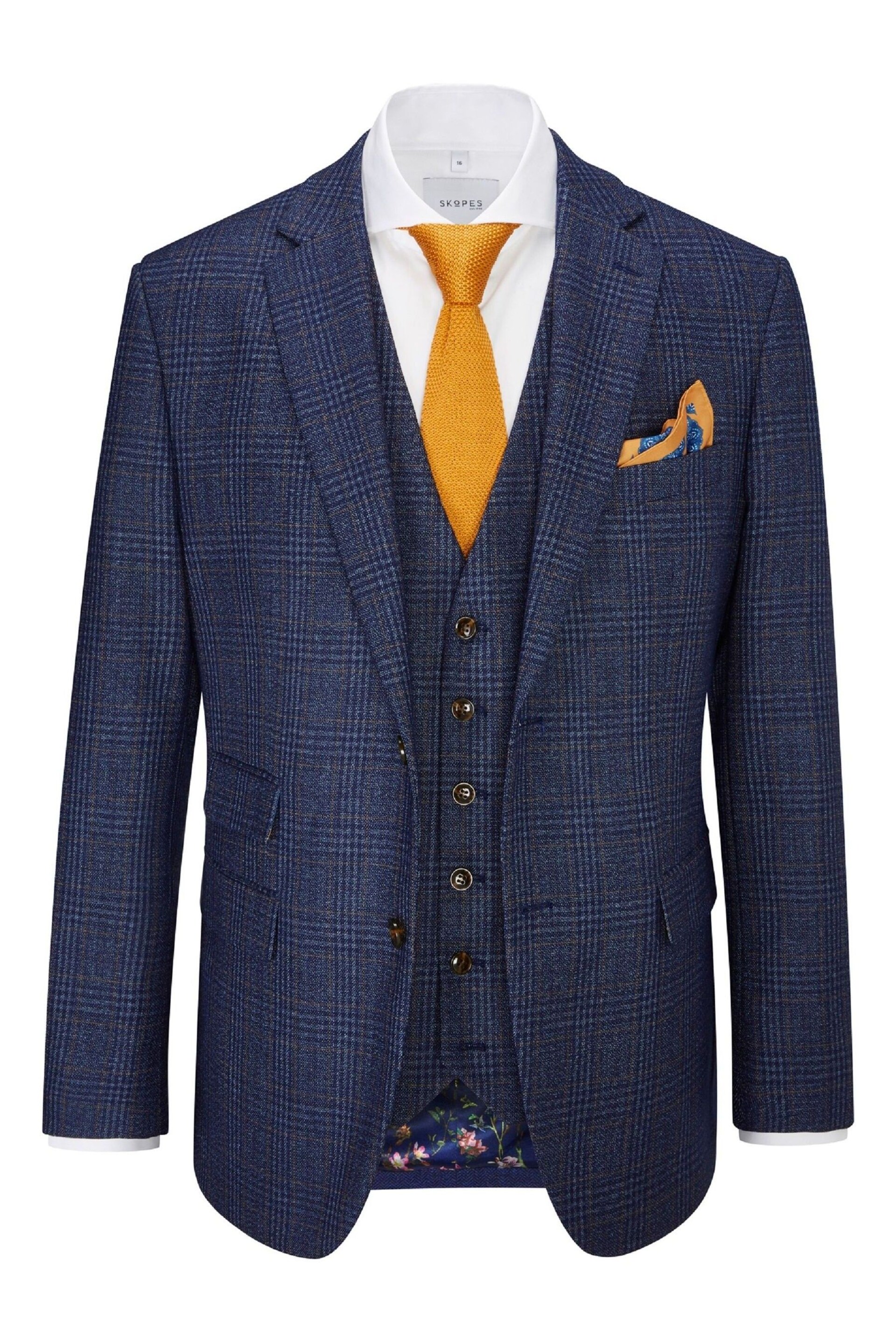 Skopes Woolf Navy Blue Check Tailored Fit Suit Jacket - Image 4 of 5