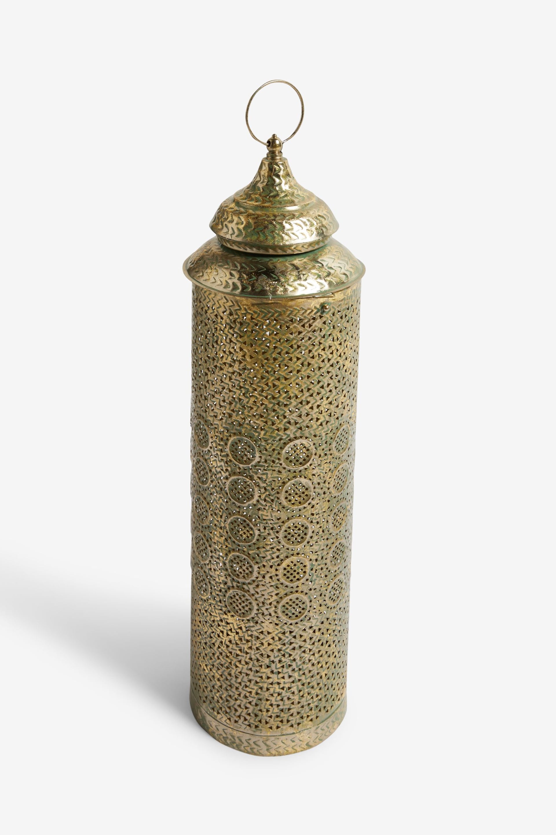 Gold XL Patterned Cutout Metal Lantern Candle Holder - Image 5 of 5