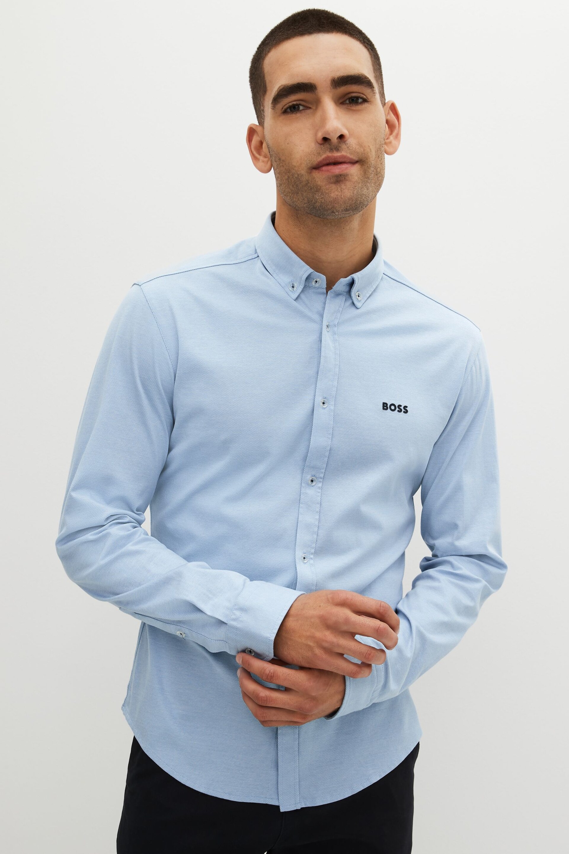 BOSS Blue Biado Long Sleeve Jersey Shirt - Image 1 of 4