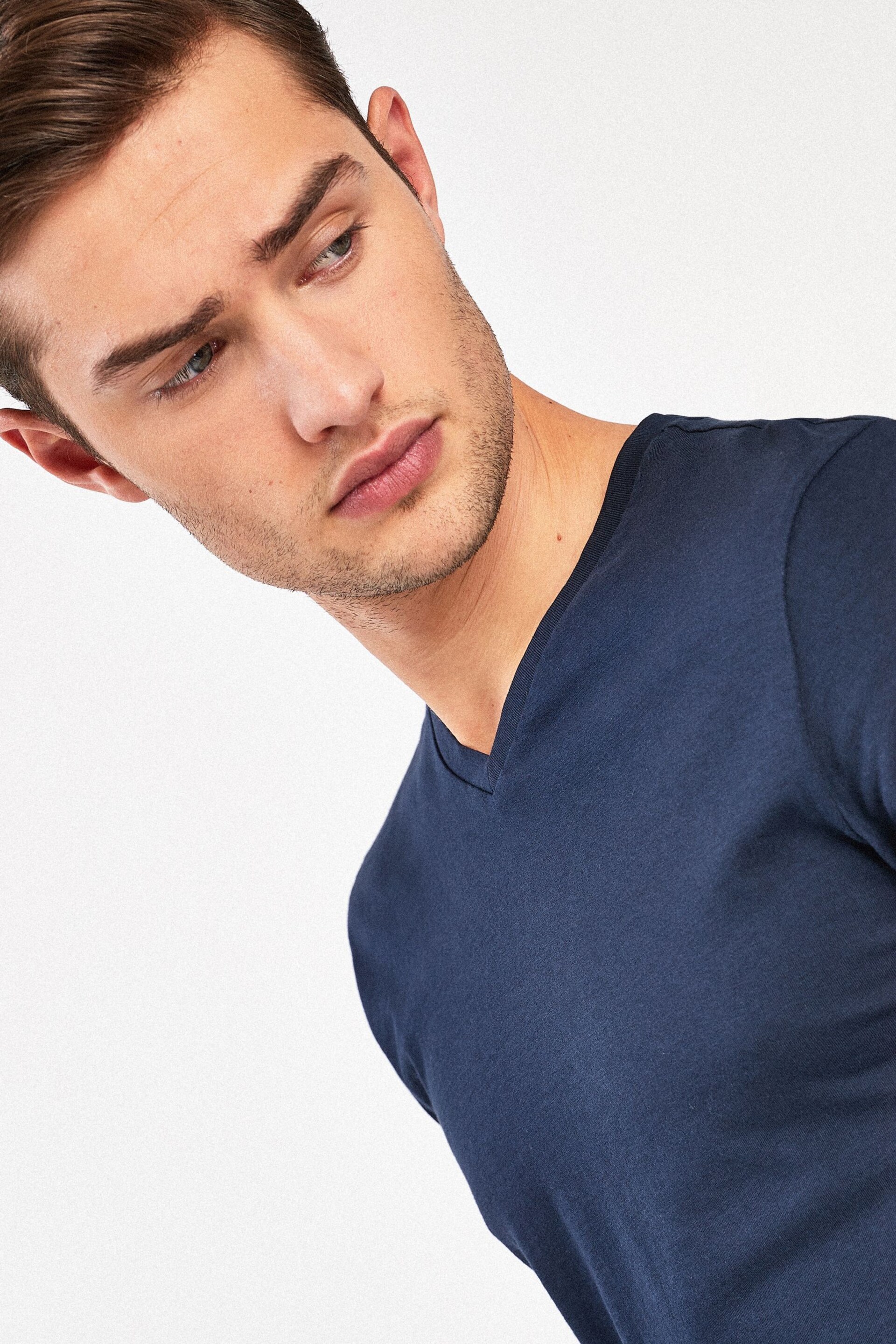 Navy Blue Slim Essential V-Neck T-Shirt - Image 3 of 4