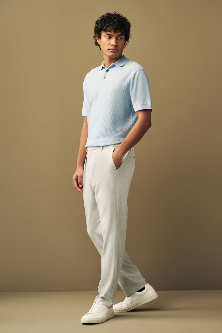 Blue Knitted Bubble Textured Regular Fit Polo Shirt - Image 2 of 4