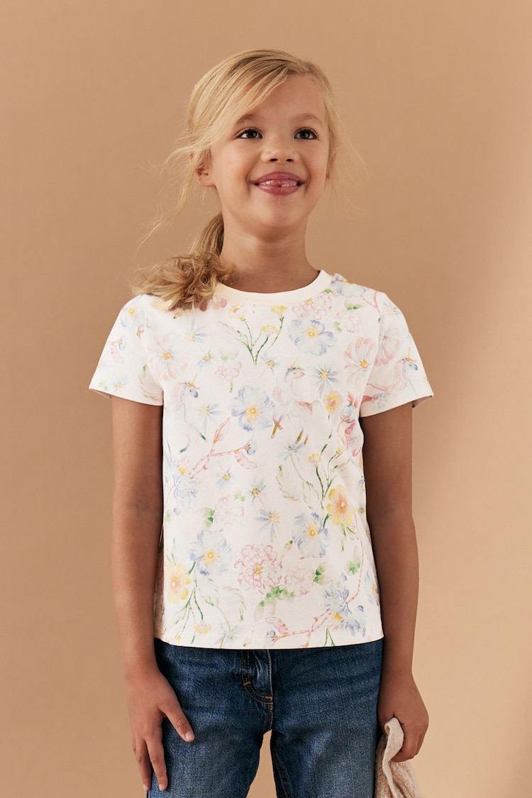 White Unicorn 100% Cotton T-Shirt (3-16yrs) - Image 1 of 8