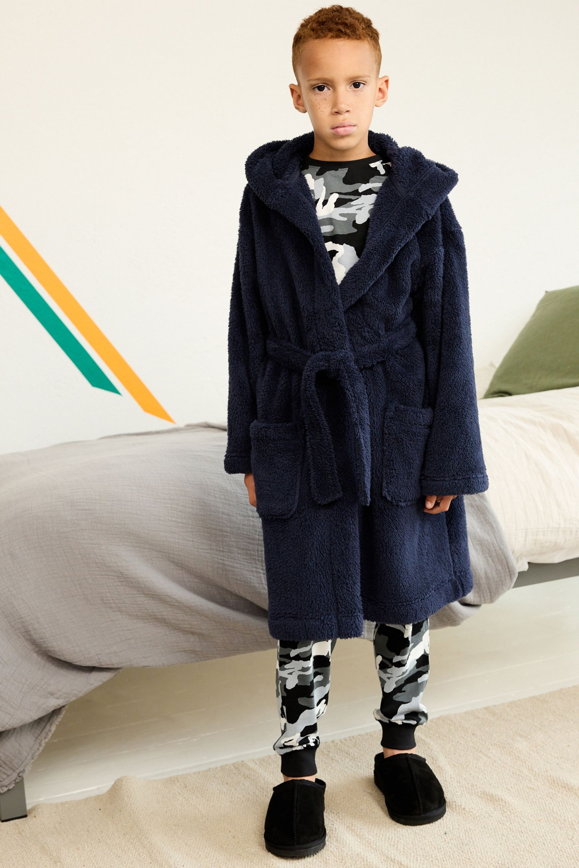 Navy Blue Fleece Dressing Gown (2-16yrs) - Image 1 of 7