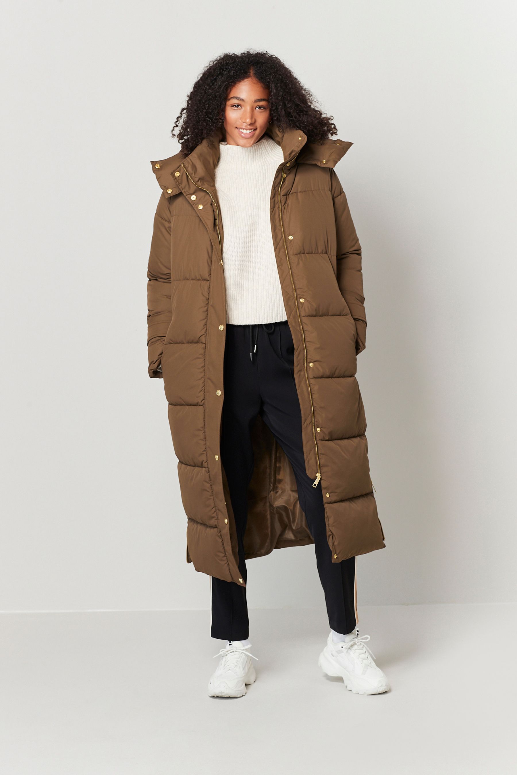 Buy Tan Brown Longline Hooded Padded Coat from Next Latvia