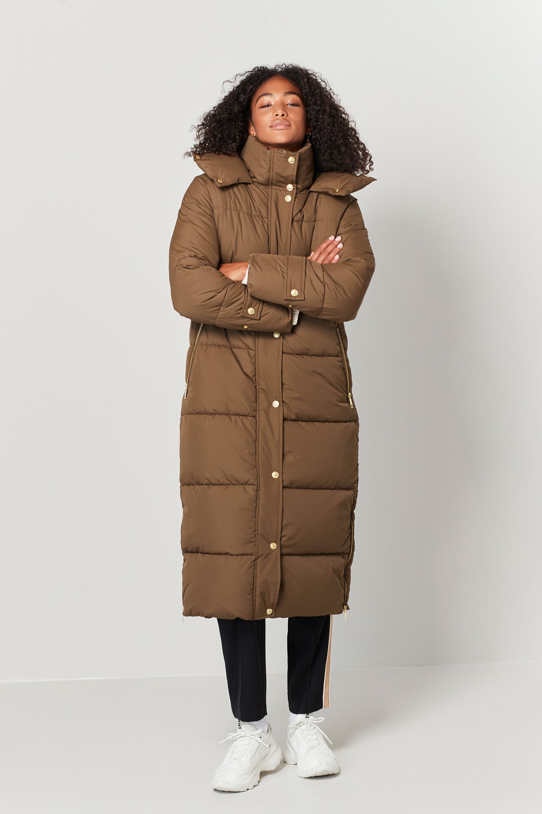 Buy Tan Brown Longline Hooded Padded Coat from Next Luxembourg