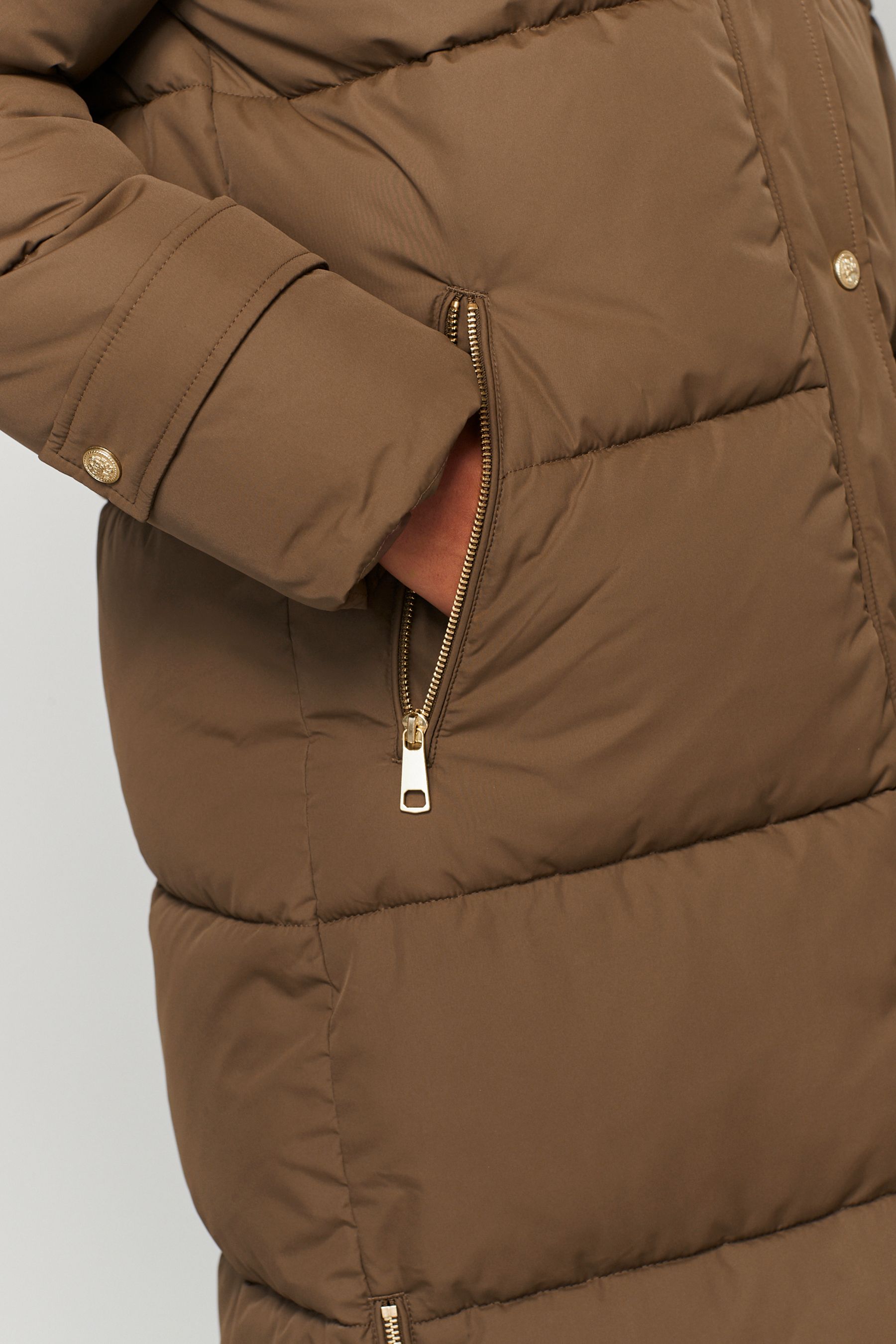 Buy Tan Brown Longline Hooded Padded Coat from Next Luxembourg