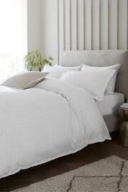 White Fringed Edge 100% Cotton Duvet Cover and Pillowcase Set - Image 1 of 5