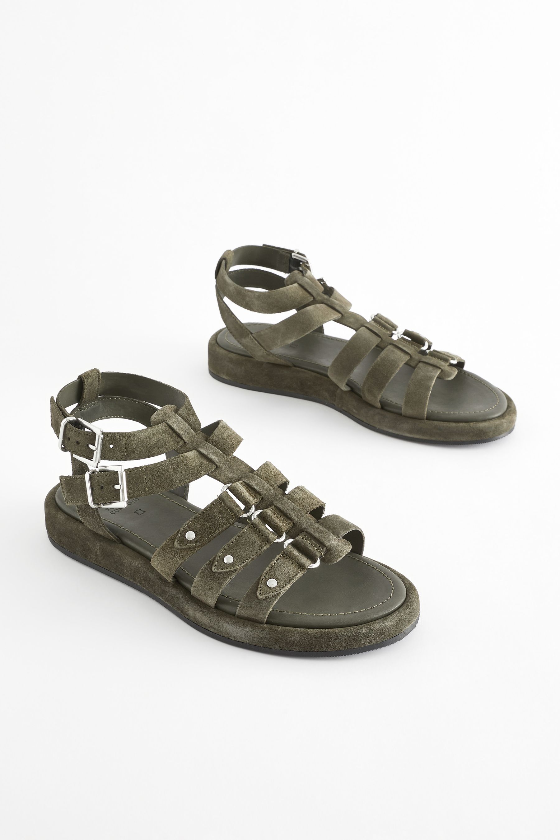 Khaki Green Regular Wide Fit Forever Comfort Leather Gladiator Sandals