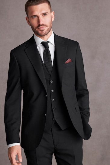 Black Slim Fit Signature Tollegno Suit: Jacket