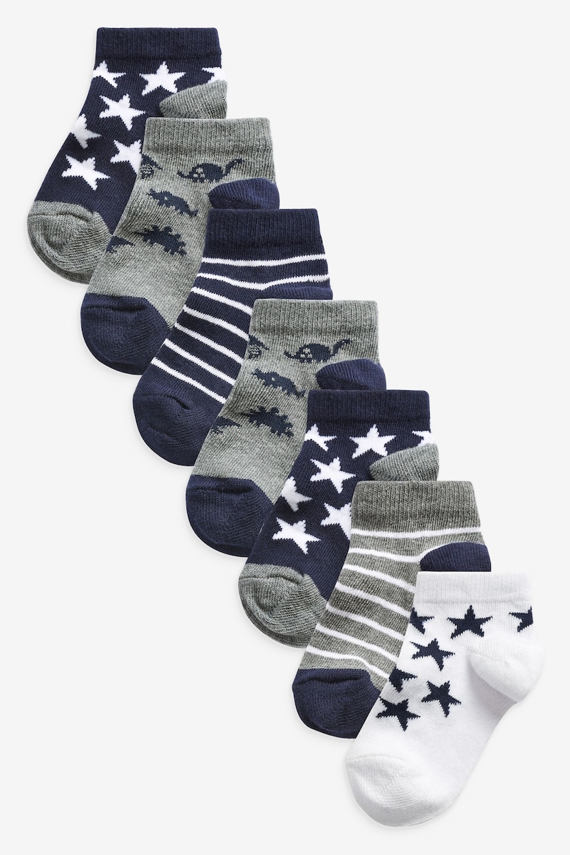 Blue Cotton Rich Trainer Socks 7 Pack - Image 1 of 8