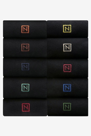 Multi Logo Black Embroidered Lasting Fresh Socks 10 Pack