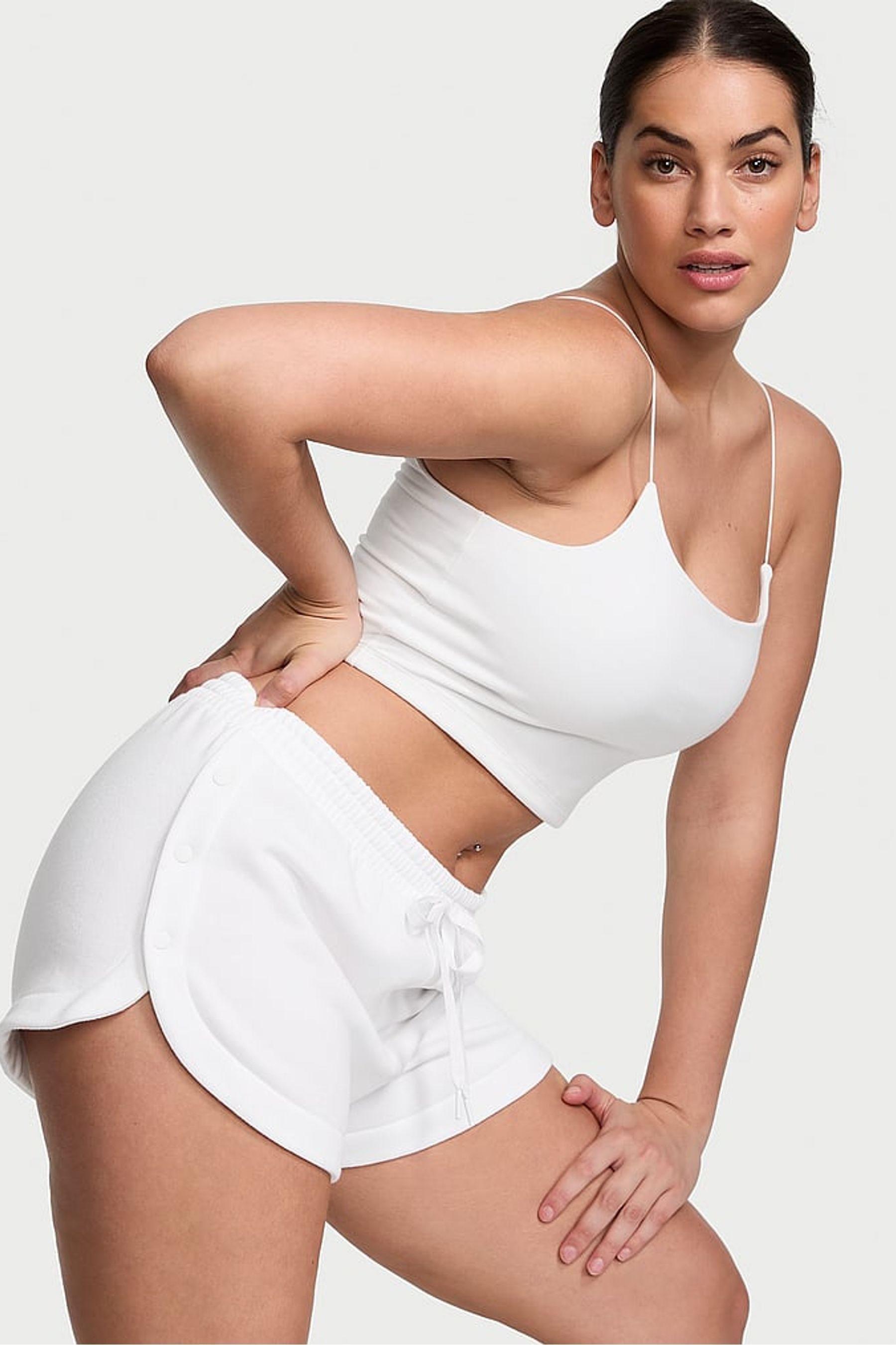 Buy Victoria s Secret White Fleece Popper Shorts from the Next UK online shop
