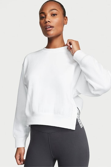 Victoria's Secret White Fleece Popper Crewneck Sweatshirt