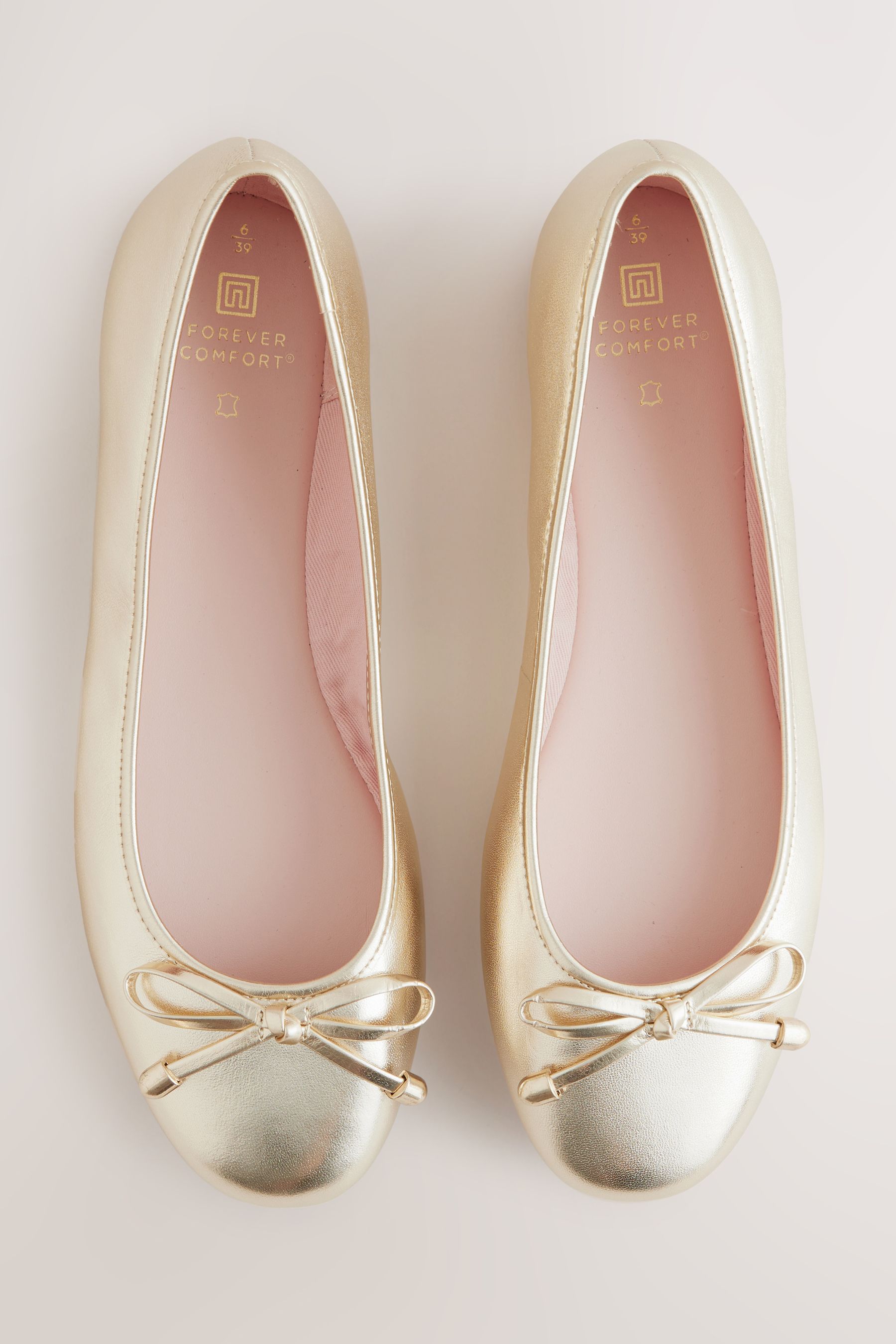 Gold Forever Comfort Round Toe Leather Ballerina Shoes