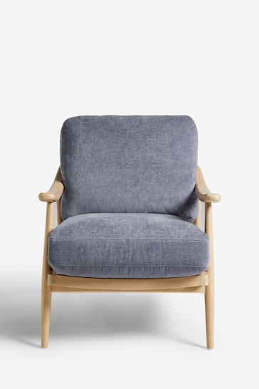 Fine Chenille Granite Blue, Light Oak Effect Frame Hampton Wooden Accent Chair