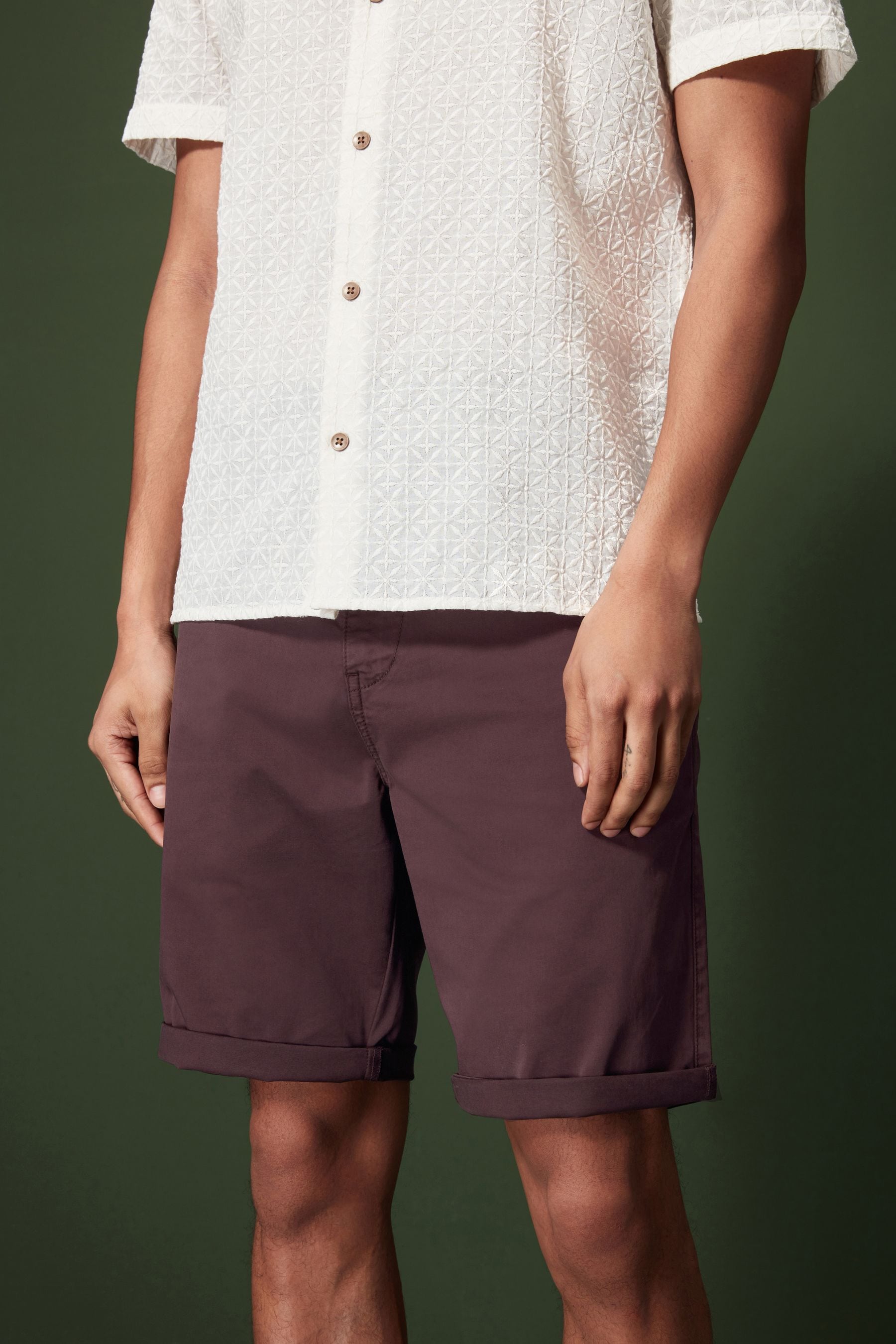 Buy Burgundy Red Slim Fit Premium Laundered Stretch Chino Shorts from Next Luxembourg