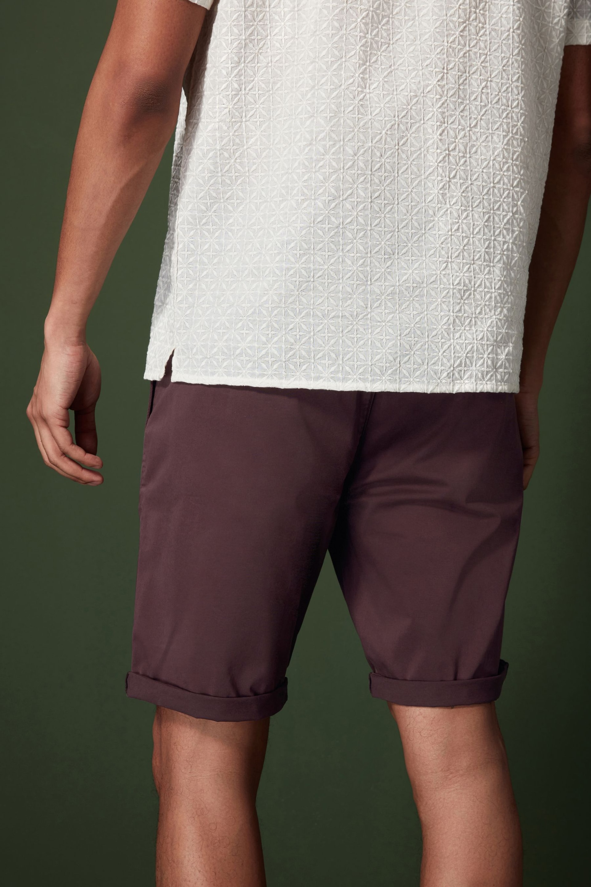 Burgundy Red Slim Fit Premium Laundered Stretch Chino Shorts - Image 3 of 9