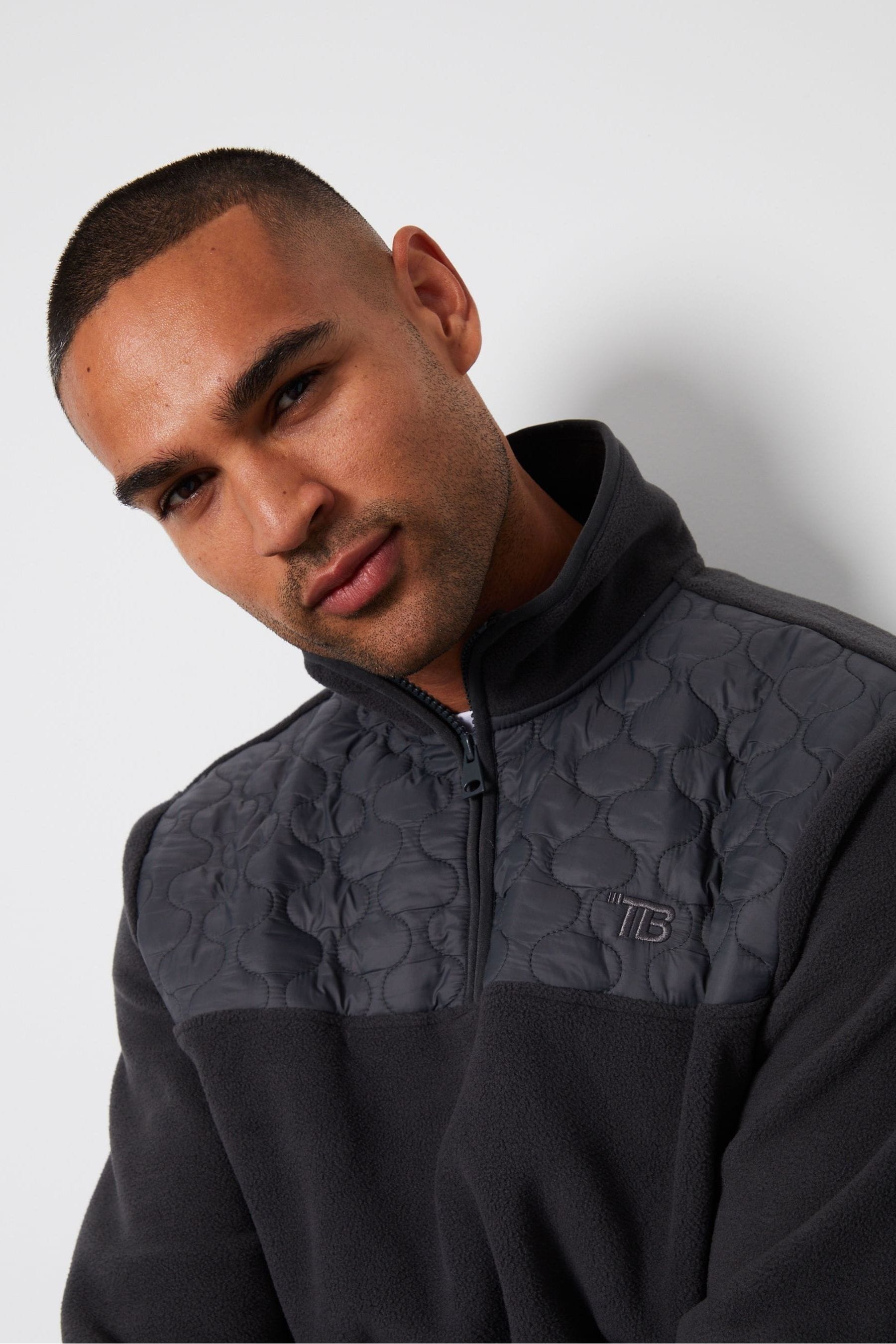 Threadbare Grey Quarter Zip Quilted Fleece Jumper