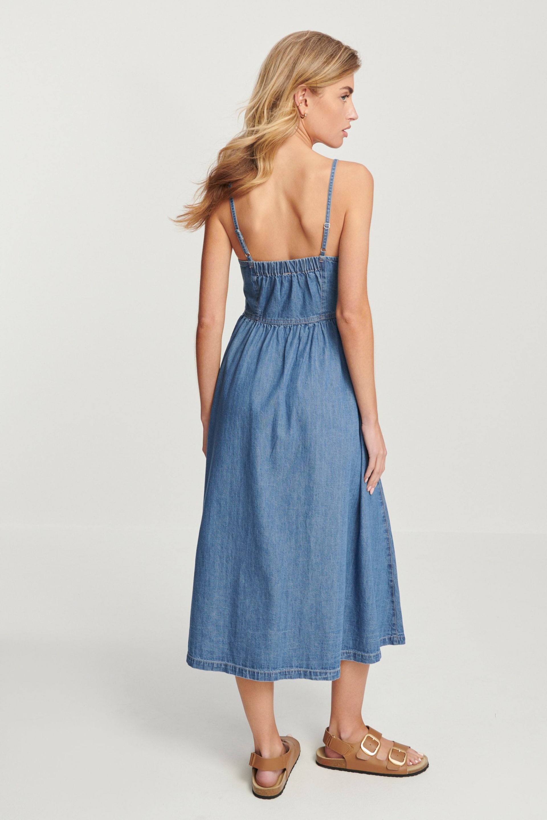 Mid Blue Button Through Midi Summer Dress - Image 3 of 6