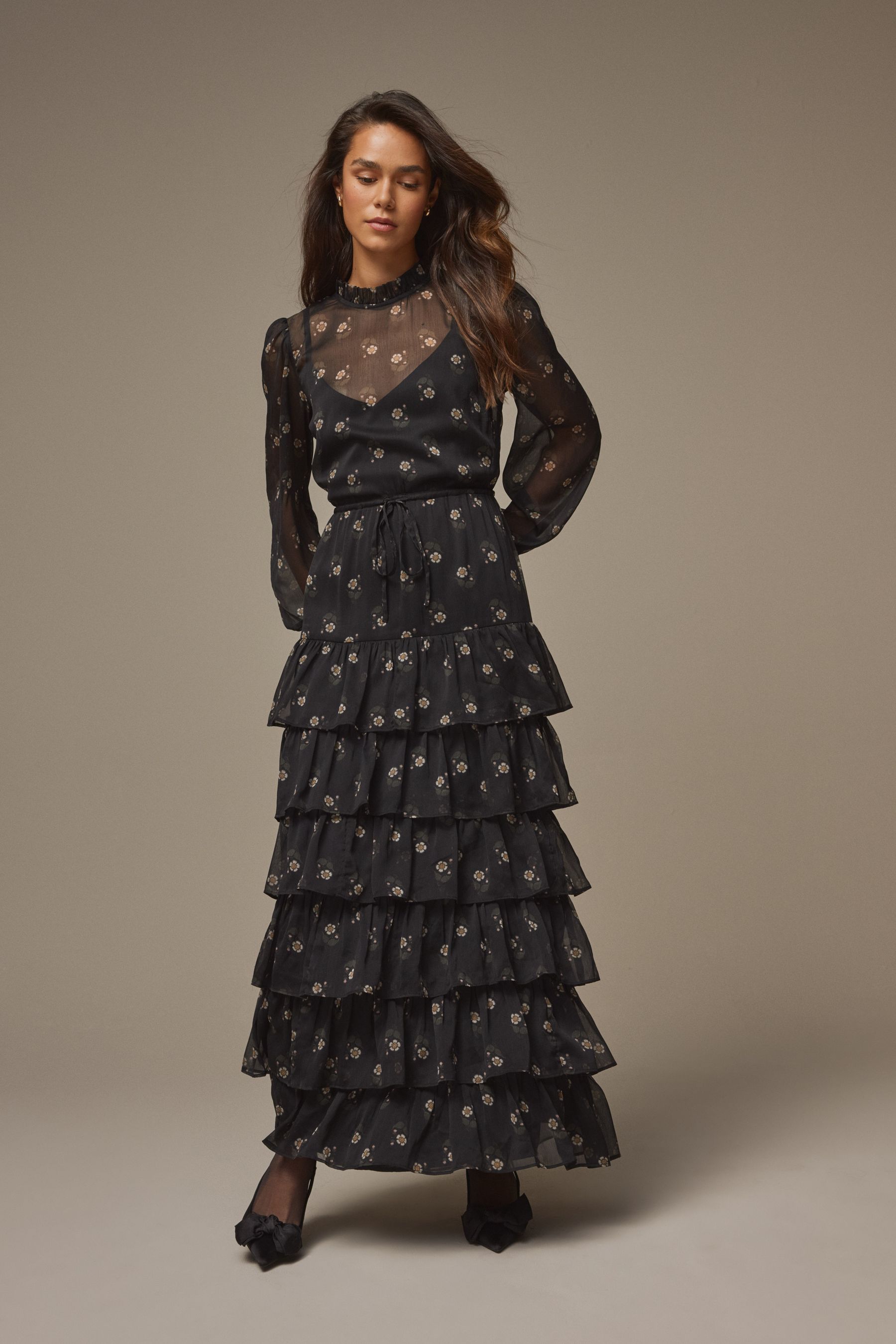 Buy Laura Ashley Black Chiffon Tiered Maxi Dress from the Next UK online shop