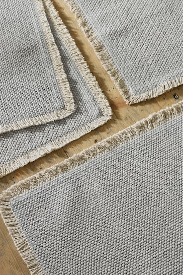 Set of 4 Grey Woven Fringe Edge Fabric Placemats