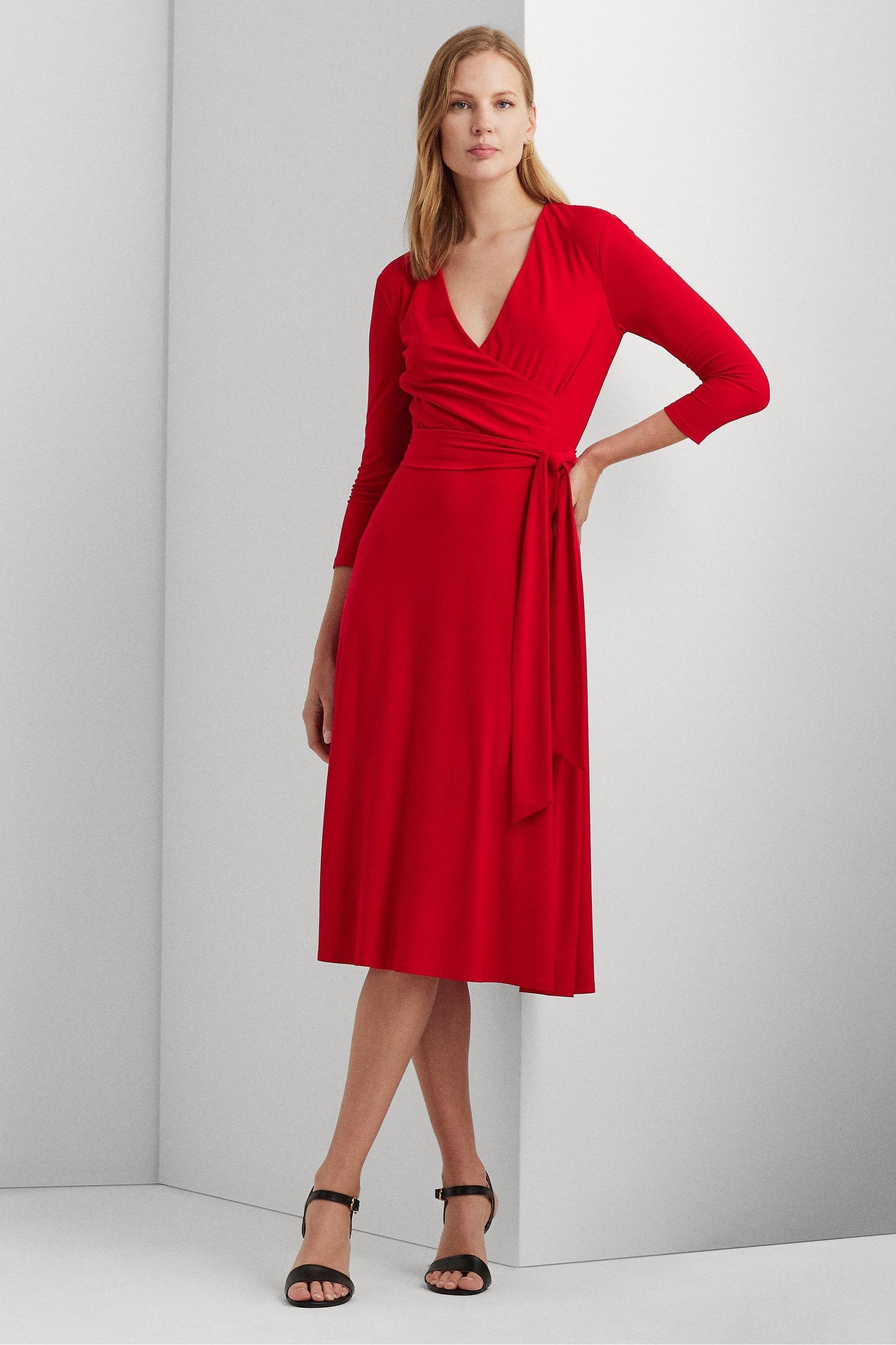 Buy Lauren Ralph Lauren Red Carlyna Surplice Jersey Dress from Next Luxembourg