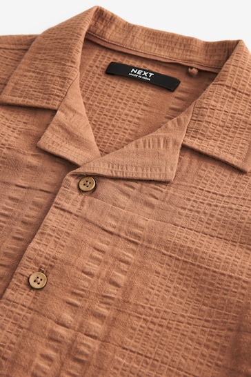 Rust Brown Short Sleeves Textured Shirt (3-16yrs)