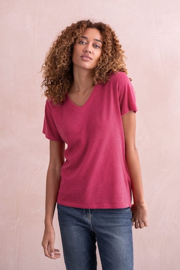 Celtic & Co. Pink Linen / Cotton V Neck T Shirt