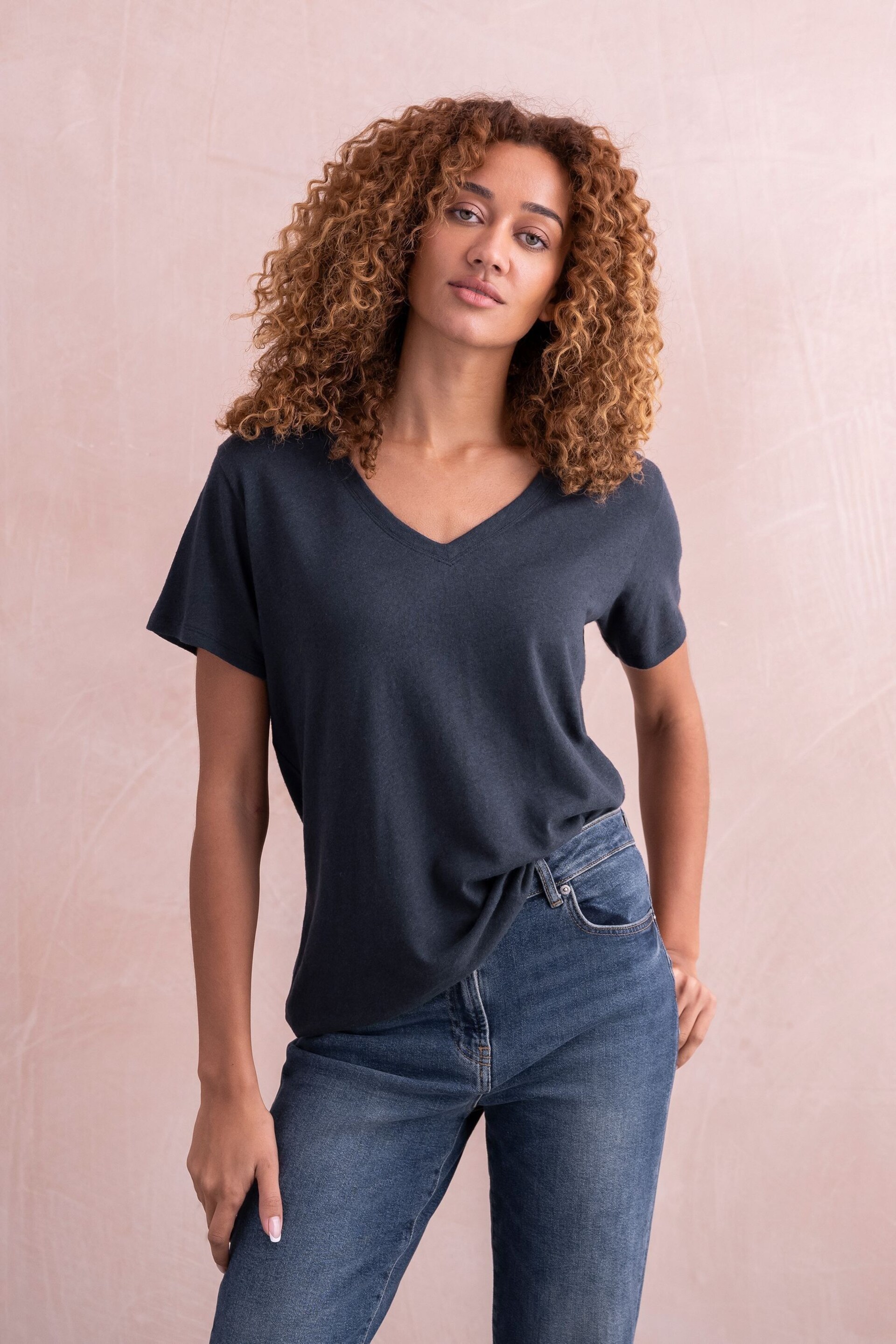 Celtic & Co. Grey Linen / Cotton V-Neck T Shirt - Image 1 of 5