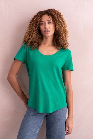 Celtic & Co. Green Linen/Cotton Scoop Neck T-Shirt