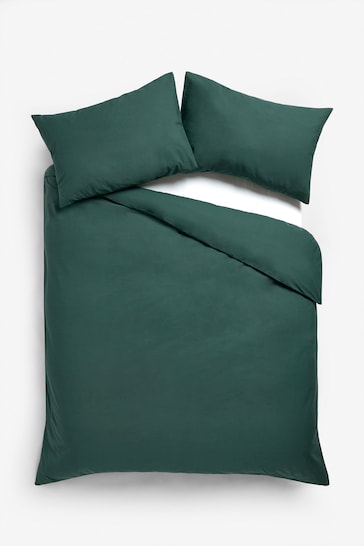 Green Dark Cotton Rich Plain Duvet Cover and Pillowcase Set