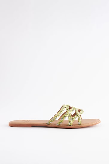 Lime Green Regular/Wide Fit Forever Comfort® Raffia Jewelled Mules