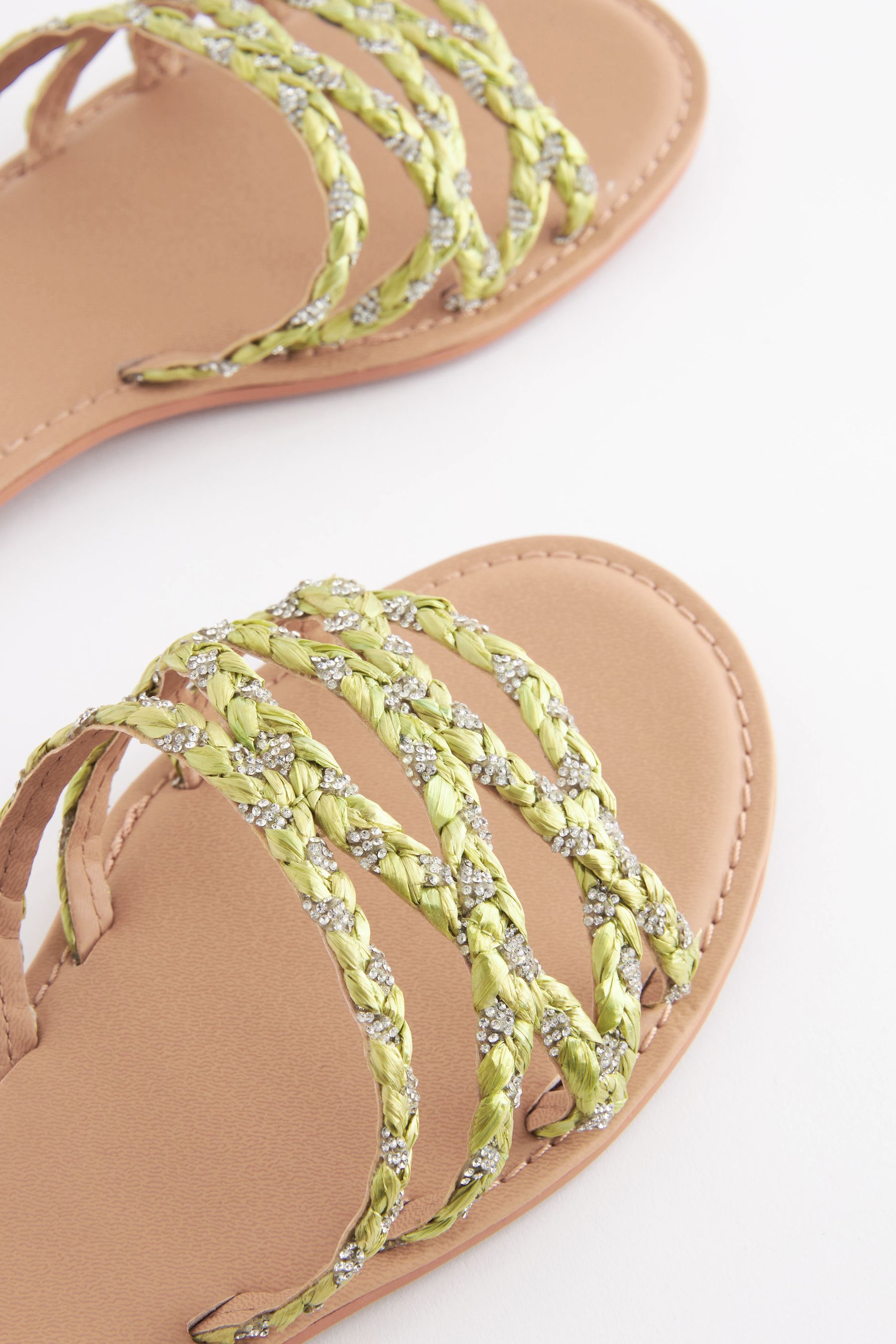 Lime Green Forever Comfort Raffia Jewelled Mules