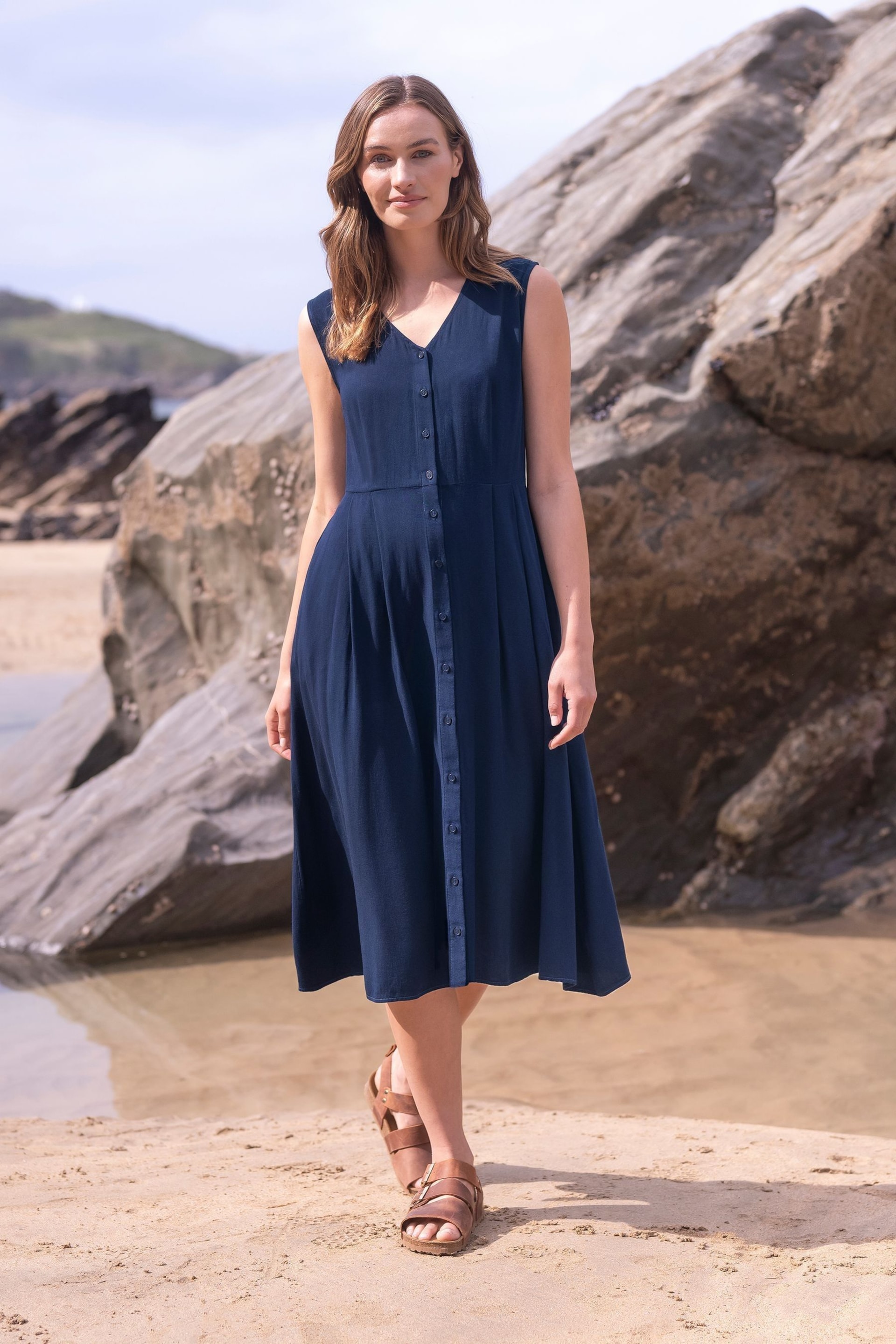 Celtic & Co. Blue Sleeveless Button Through Midi Dress - Image 1 of 2