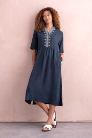 Celtic & Co. Blue Linen Embroidered Short Sleeve Midi Dress - Image 2 of 6